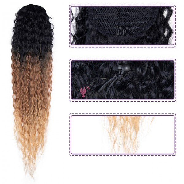 Extensie de par coada Afro Kinky Curly tip Mesa cu elastic Saten cu Blond Auriu Inchis de 80 cm 50132355